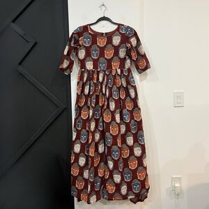 Hand Sewn Traditional Indian Face Motif Dress Size Medium Kalamkari